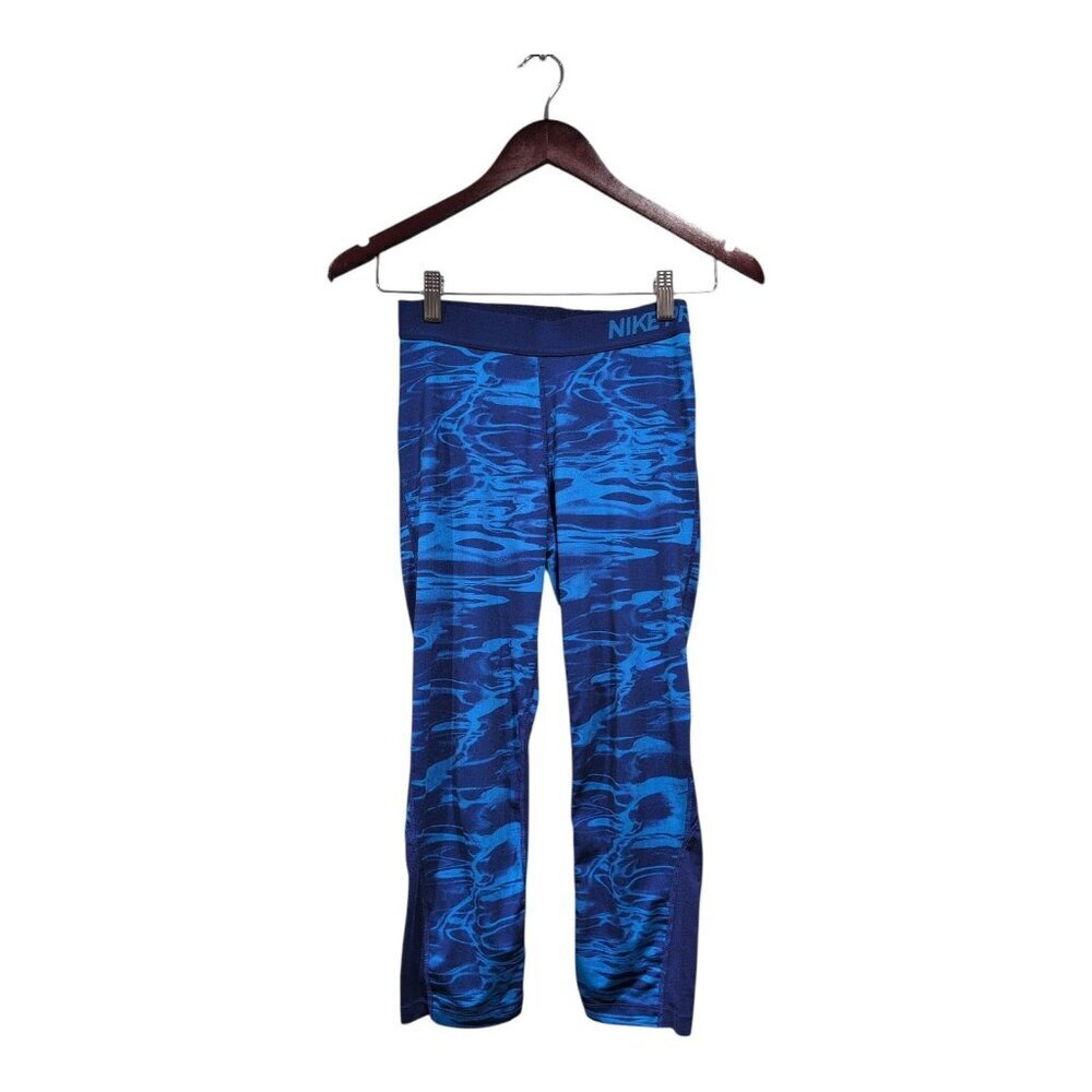 Nike Pro Pants Womens Sz S Blue Swirl Capri Cropped Running Leggings Ladies